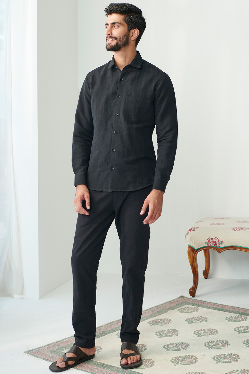 Black Handcrafted Cotton Linen Shirt