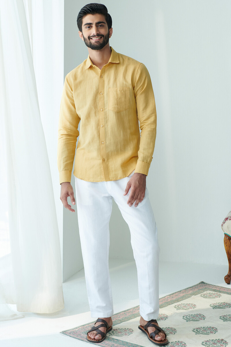 Yellow Handcrafted Cotton Linen Shirt