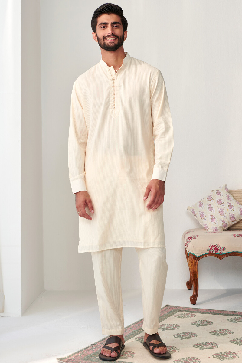 Off-White Handcrafted Line Dobby Cotton Kurta