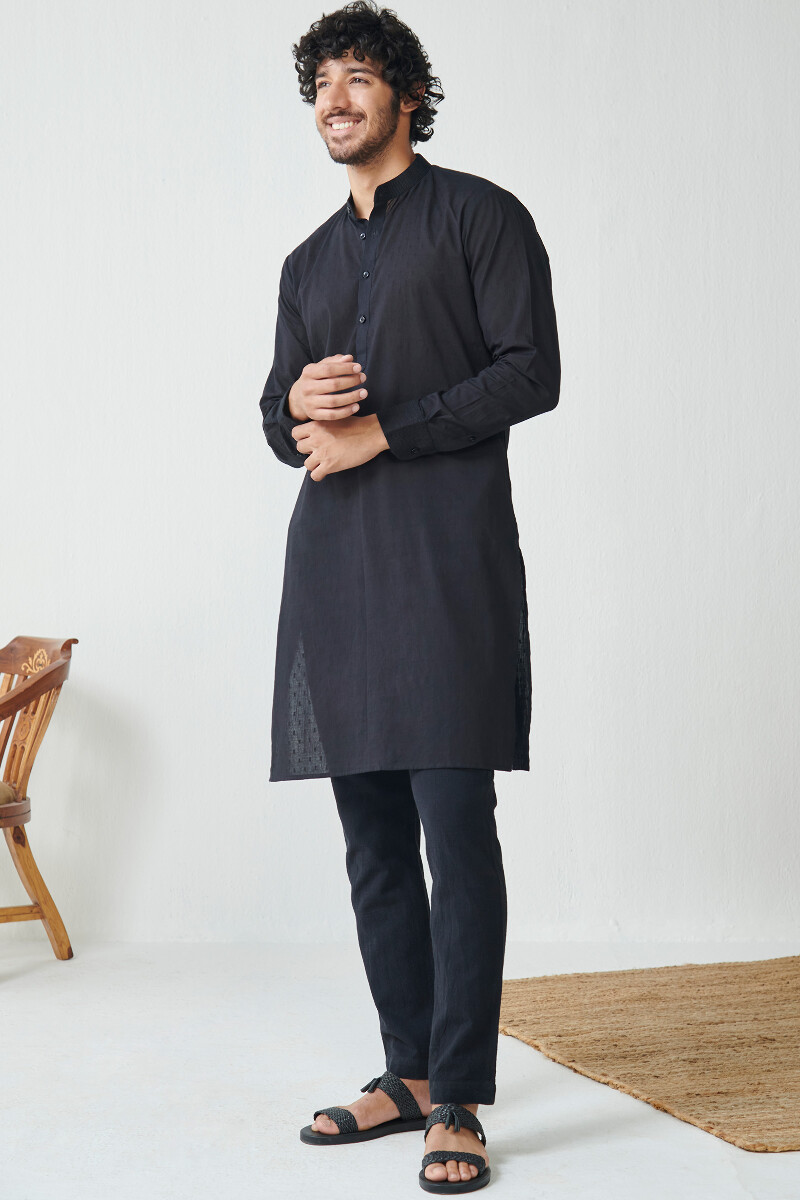Black Handcrafted Cotton Kurta