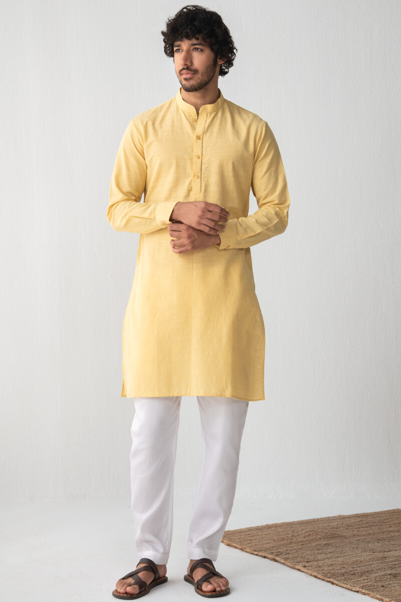 Yellow Handcrafted Cotton Kurta