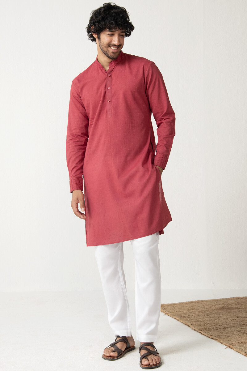 Maroon Handcrafted Cotton Kurta