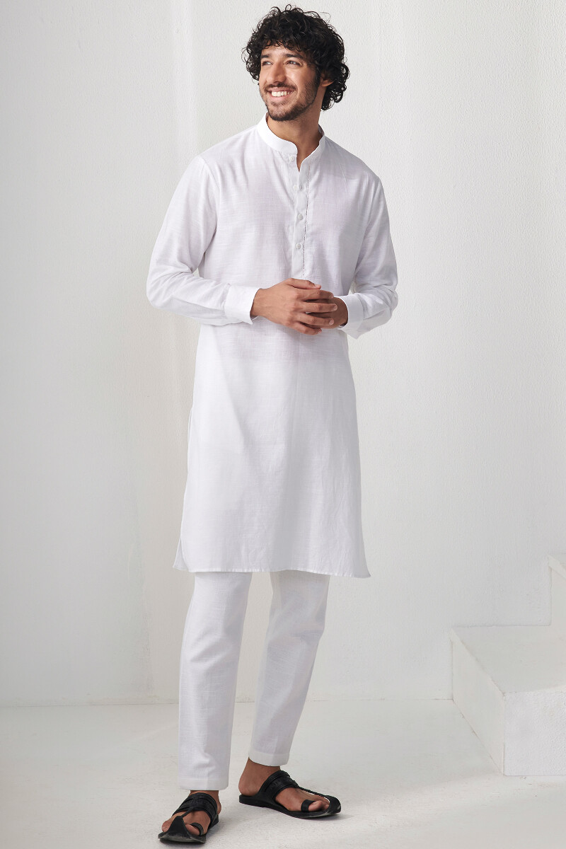 White Handcrafted Cotton Kurta