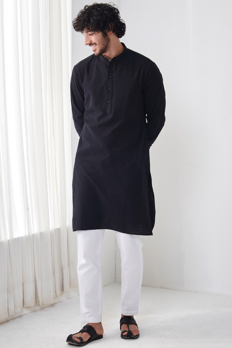 Black Handcrafted Cotton Kurta