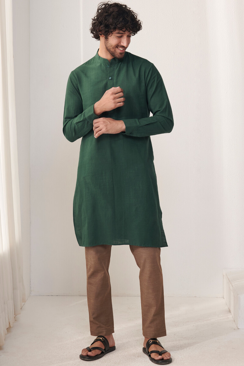 Green Handcrafted Cotton Kurta