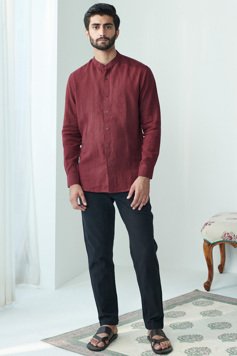Maroon Handcrafted Linen Shirt