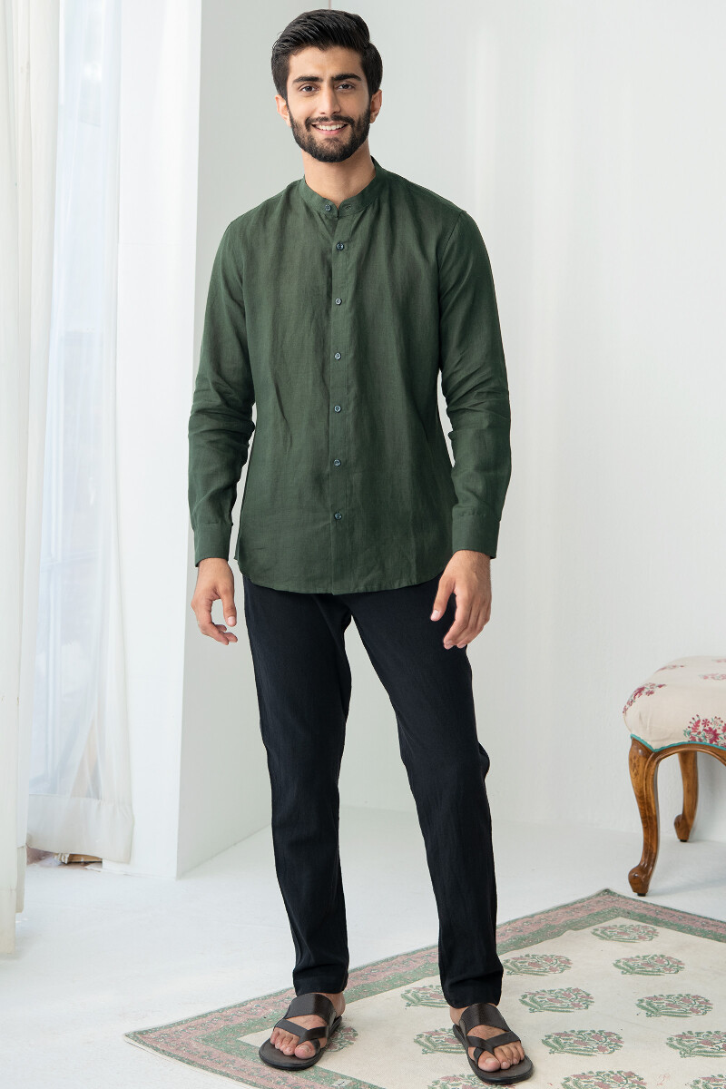 Green Handcrafted Linen Shirt