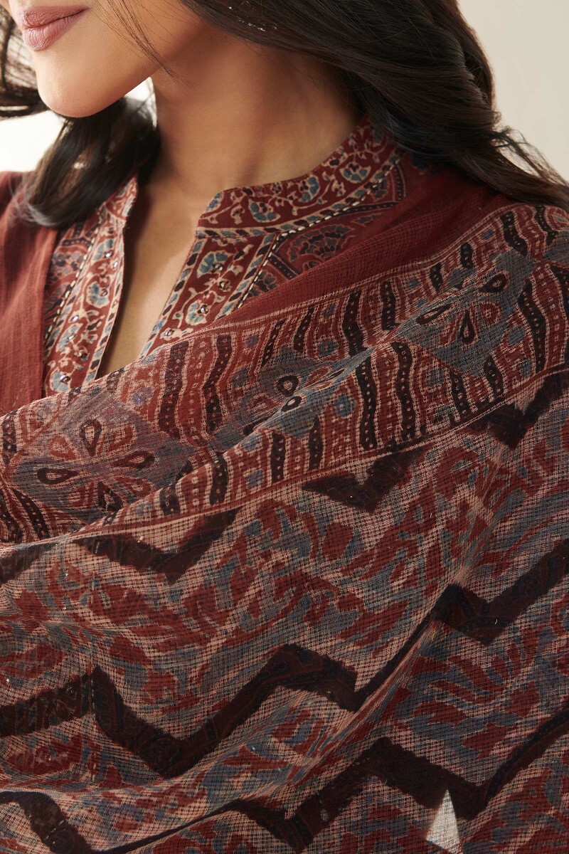 Ajrak Hand Block Printed Kota Dupatta