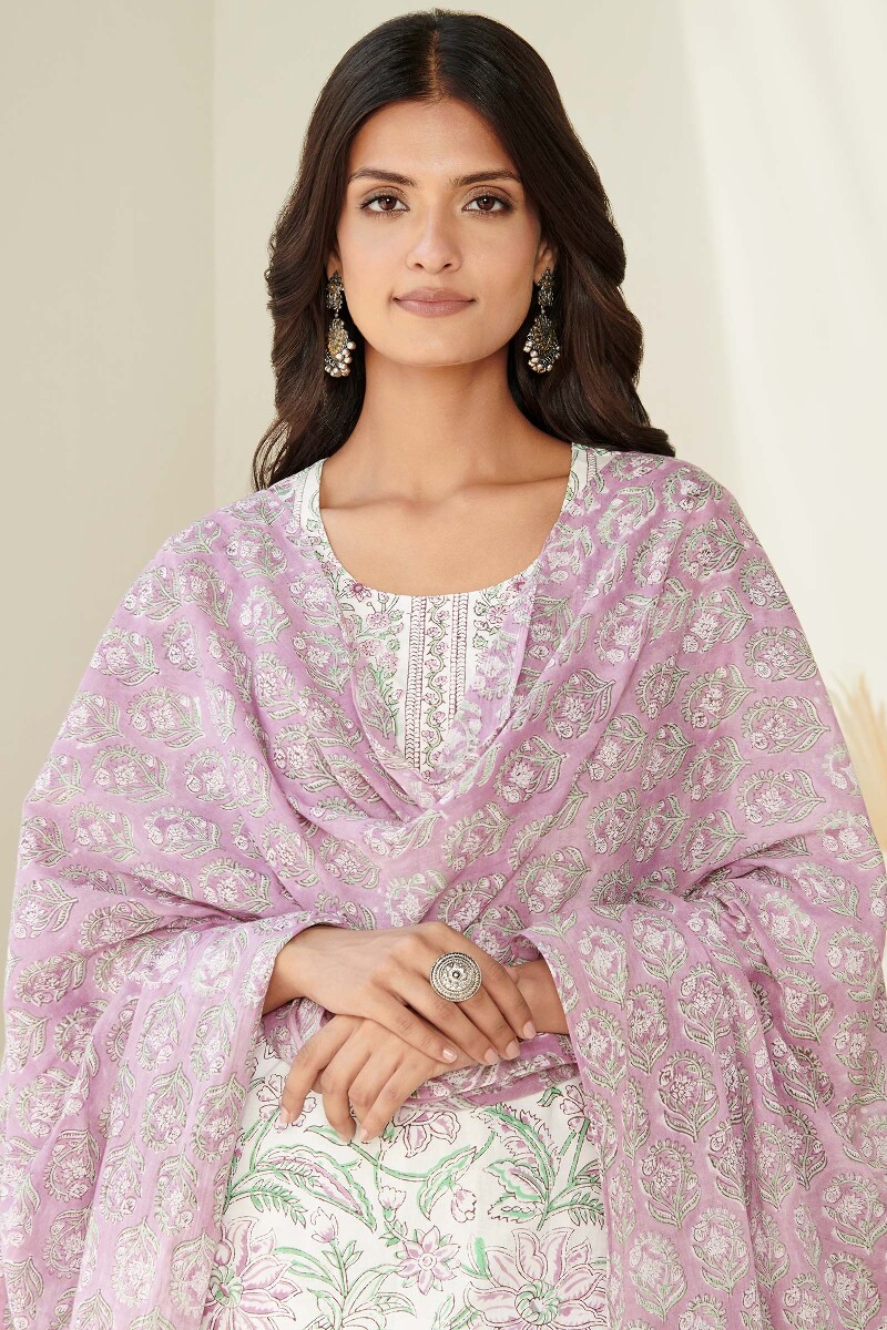 Pink Hand Block Printed Cotton Mul Dupatta