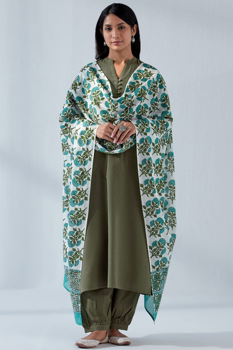 Olive Green Handcrafted Straight Handloom Kurta