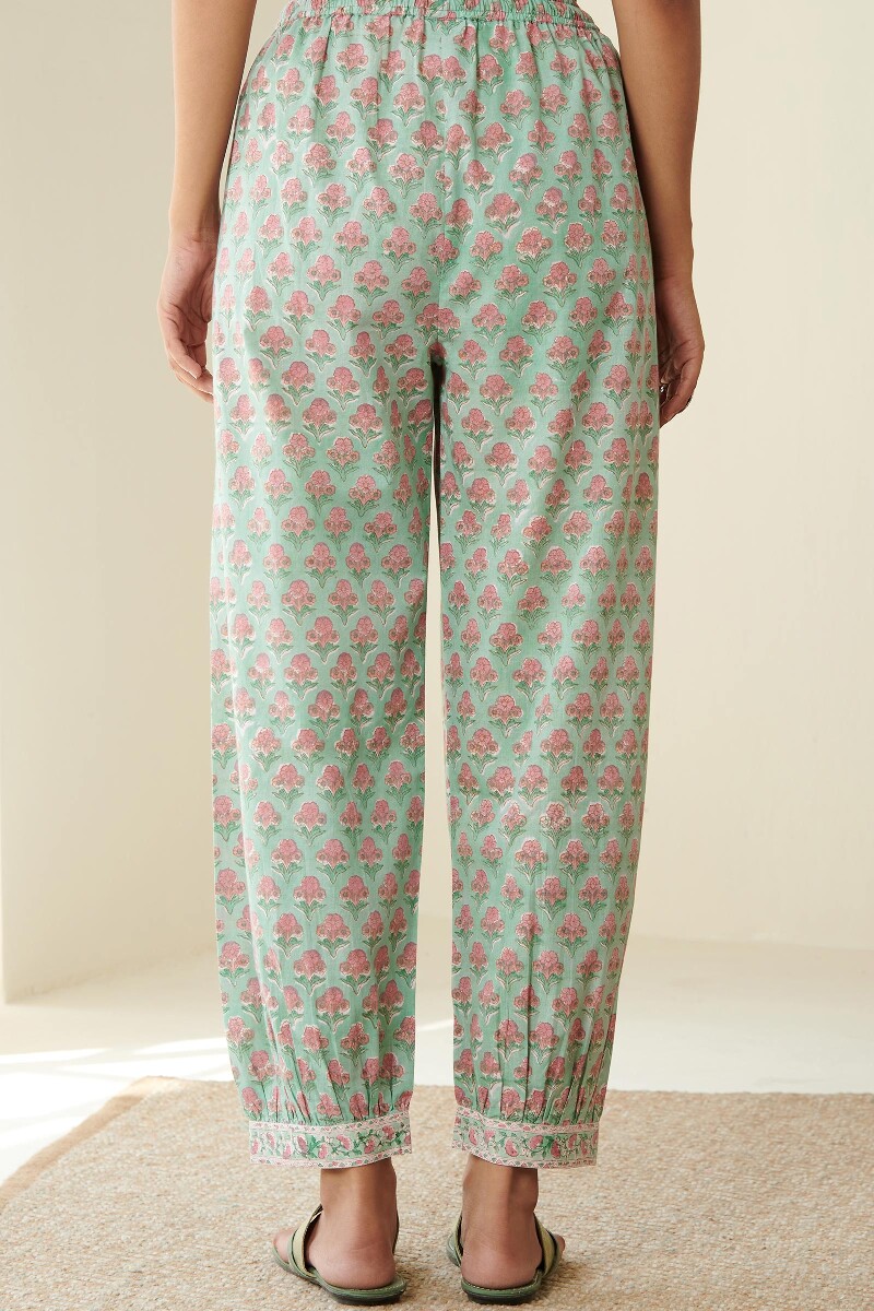 Green Hand Block Printed Cotton Izhaar Pants