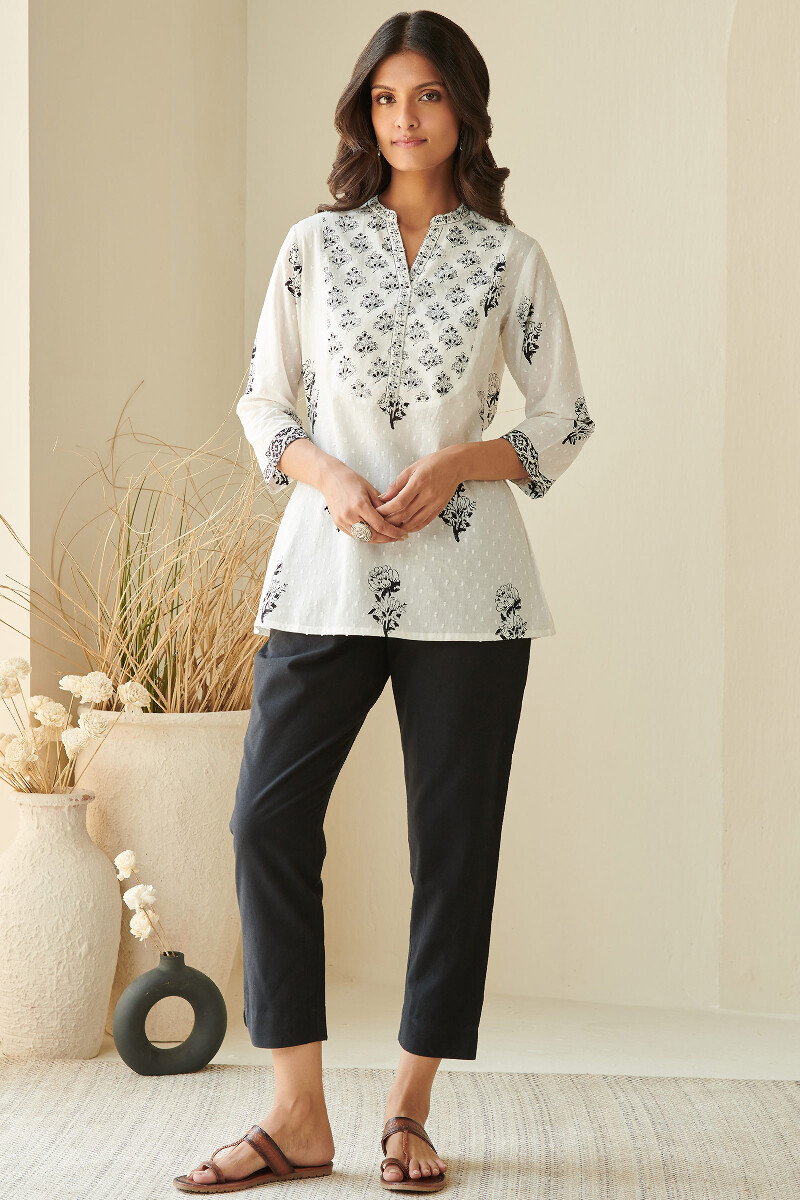 White Hand Block-Printed Cotton Top