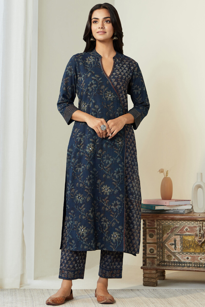 Akola Hand Block-Printed A-Line Cotton Kurta