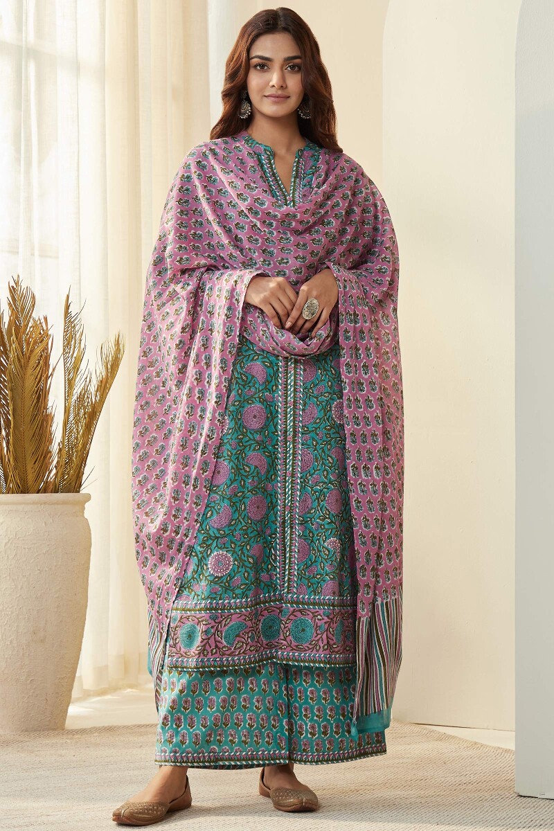 White Hand Block Printed Cotton Dupatta