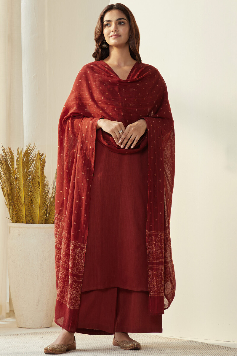 Ajrak Hand Block Printed Cotton Dobby Dupatta
