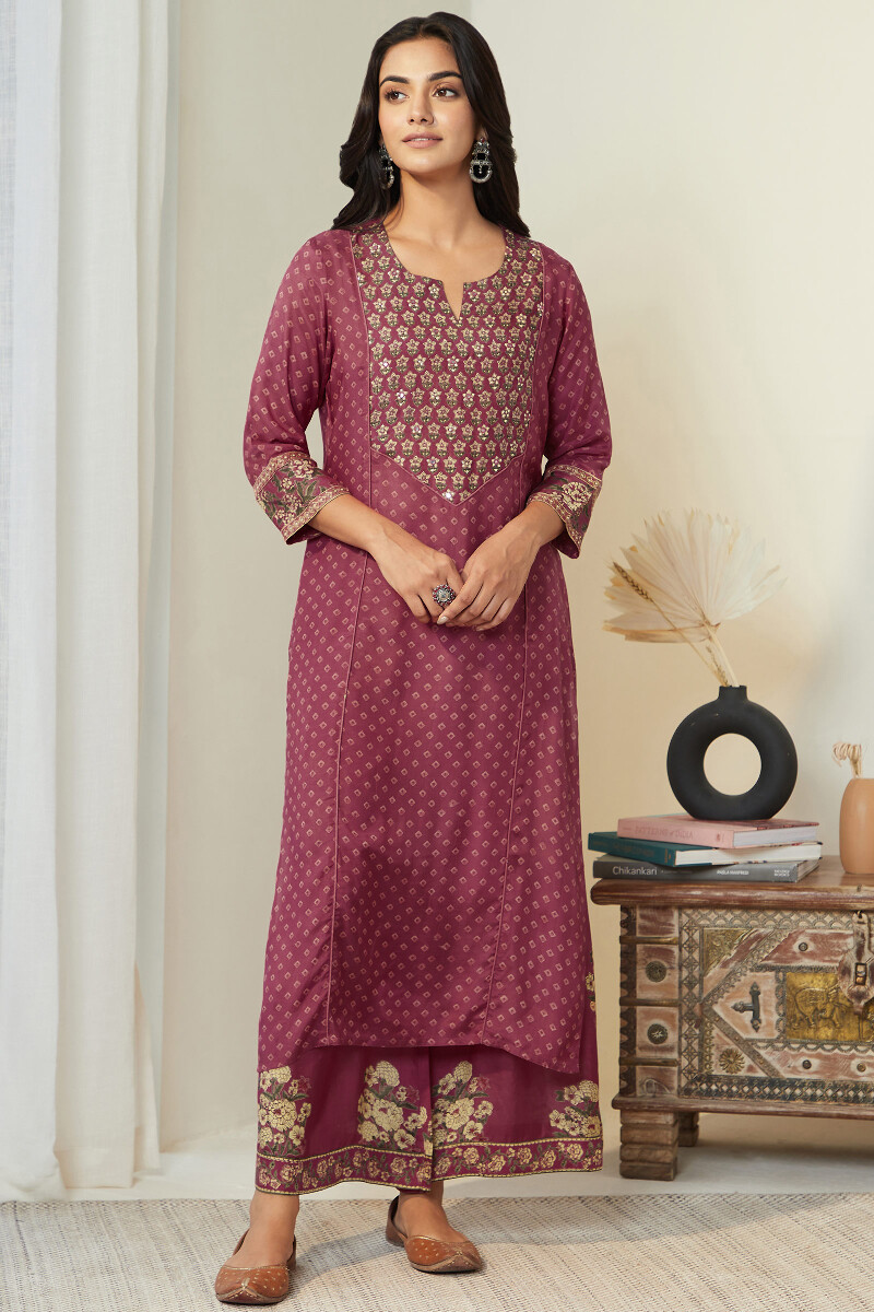 Raspberry Hand Block Printed Straight Modal Kurta
