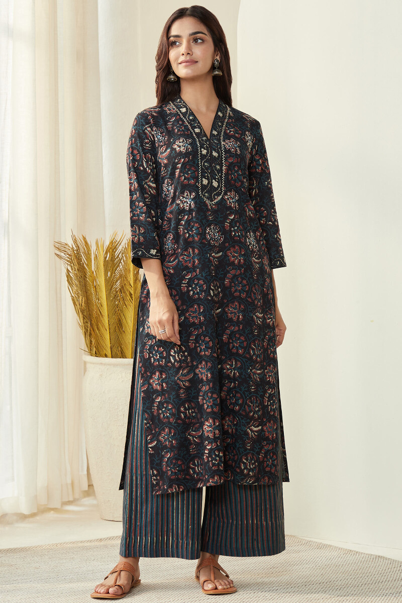 Bagru Hand Block-Printed Straight Cotton Kurta