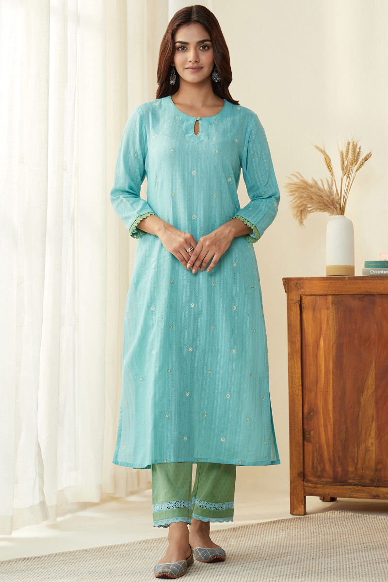 Purple Handcrafted Straight Cotton Dobby Kurta