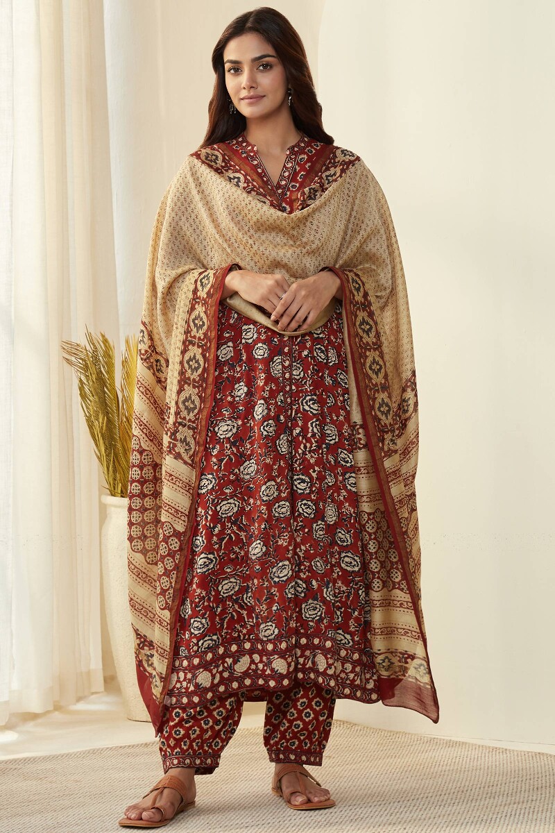 Bagru Hand Block-Printed A-Line Viscose Kurta