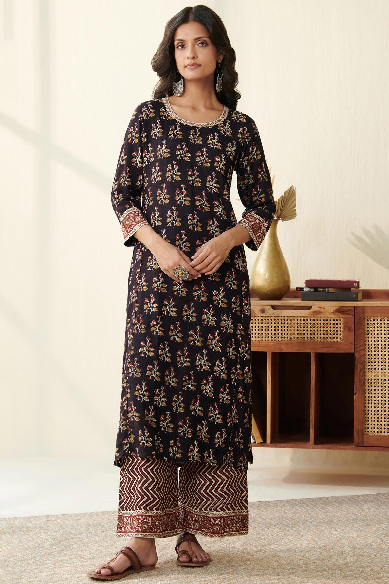 Bagru Hand Block Printed Straight Modal Viscose Kurta