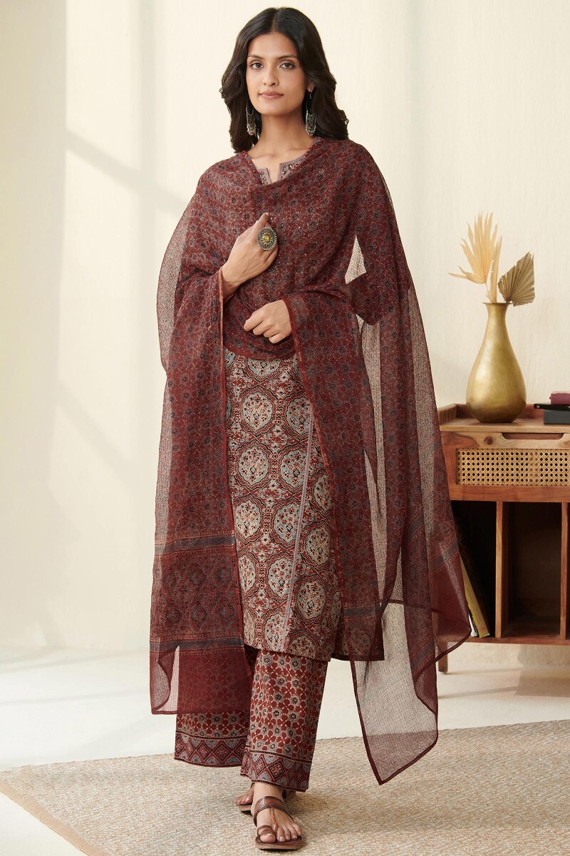 Ajrak Hand Block Printed Kota Dupatta