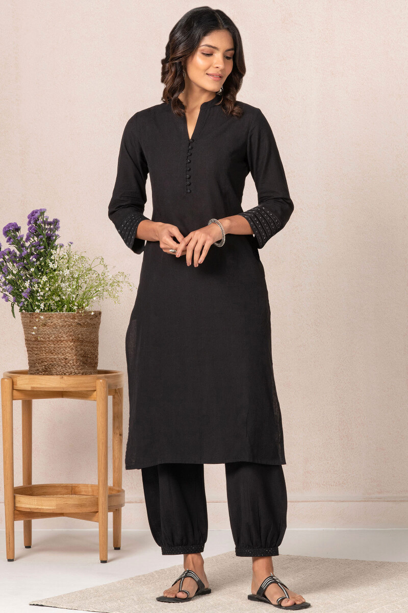 Black Handcrafted Straight Handloom Kurta