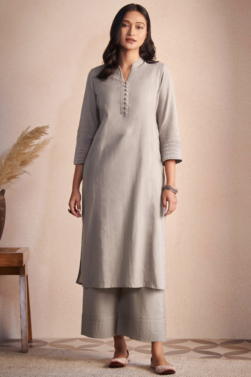 Beige Handcrafted Straight Handloom Kurta