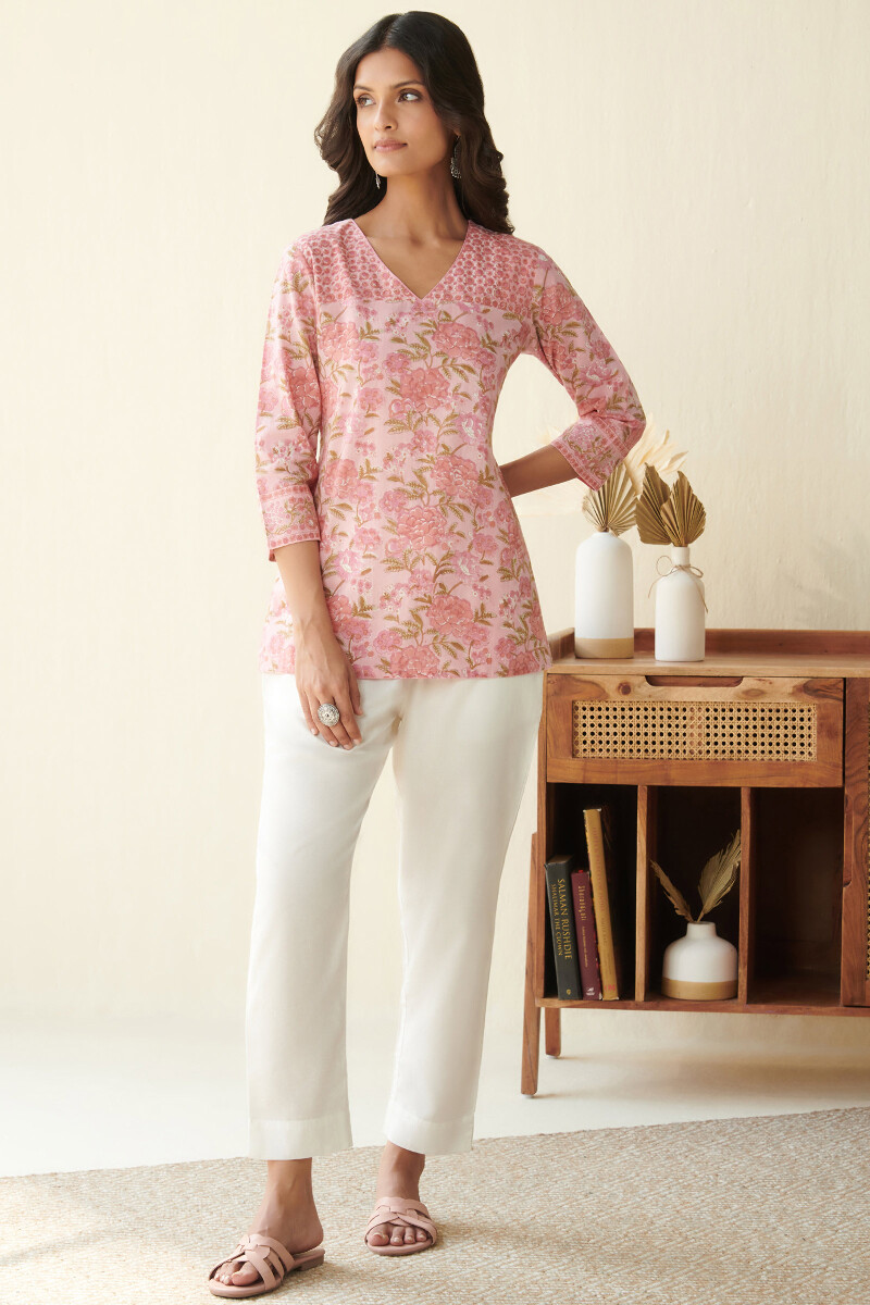 Pink Hand Block Printed Cotton Top