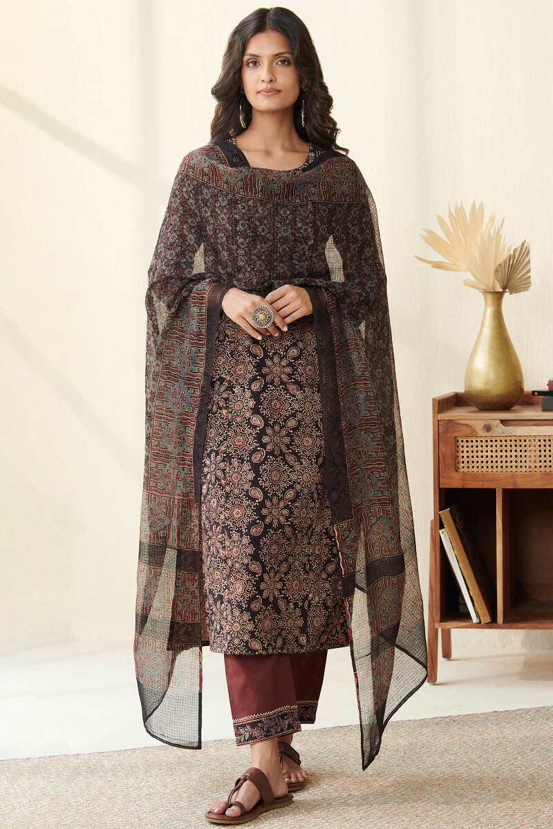 Ajrak Hand Block Printed Kota Dupatta