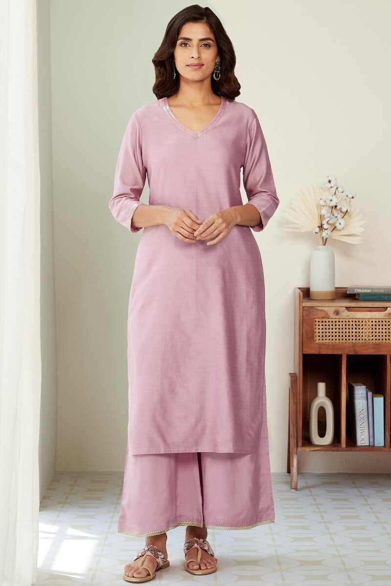 Lavender Handcrafted Straight Chanderi Kurta