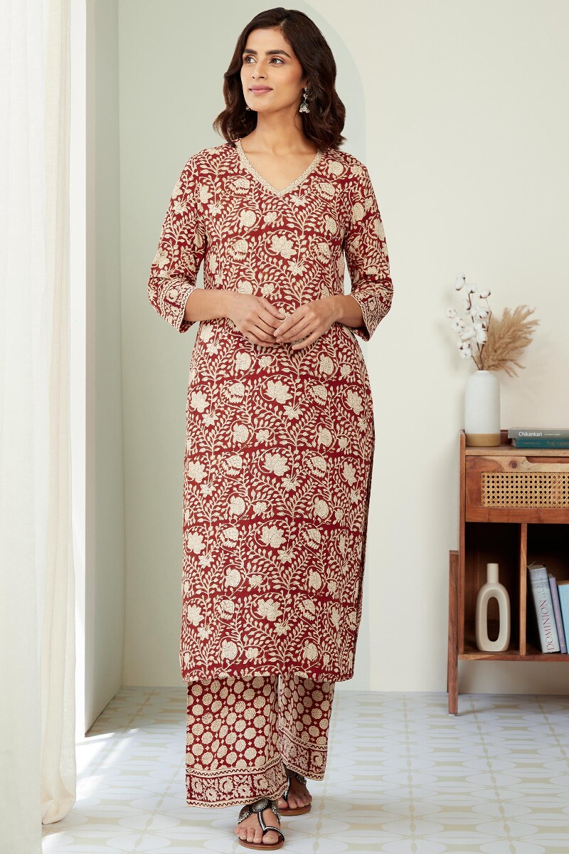 Bagru Hand Block-Printed Straight Viscose Kurta