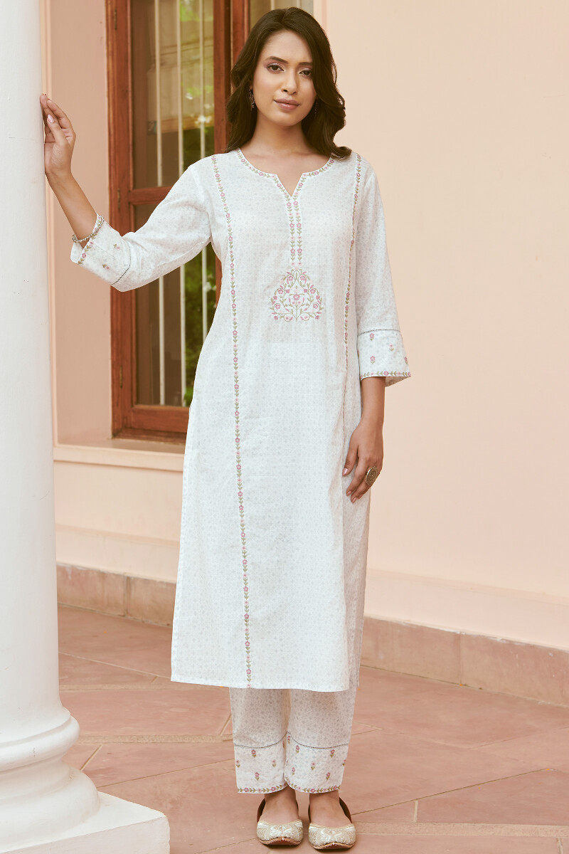Buy Blue Hand Block Printed Straight Cotton Slub Kurta for Women FGMK23 521 Farida Gupta