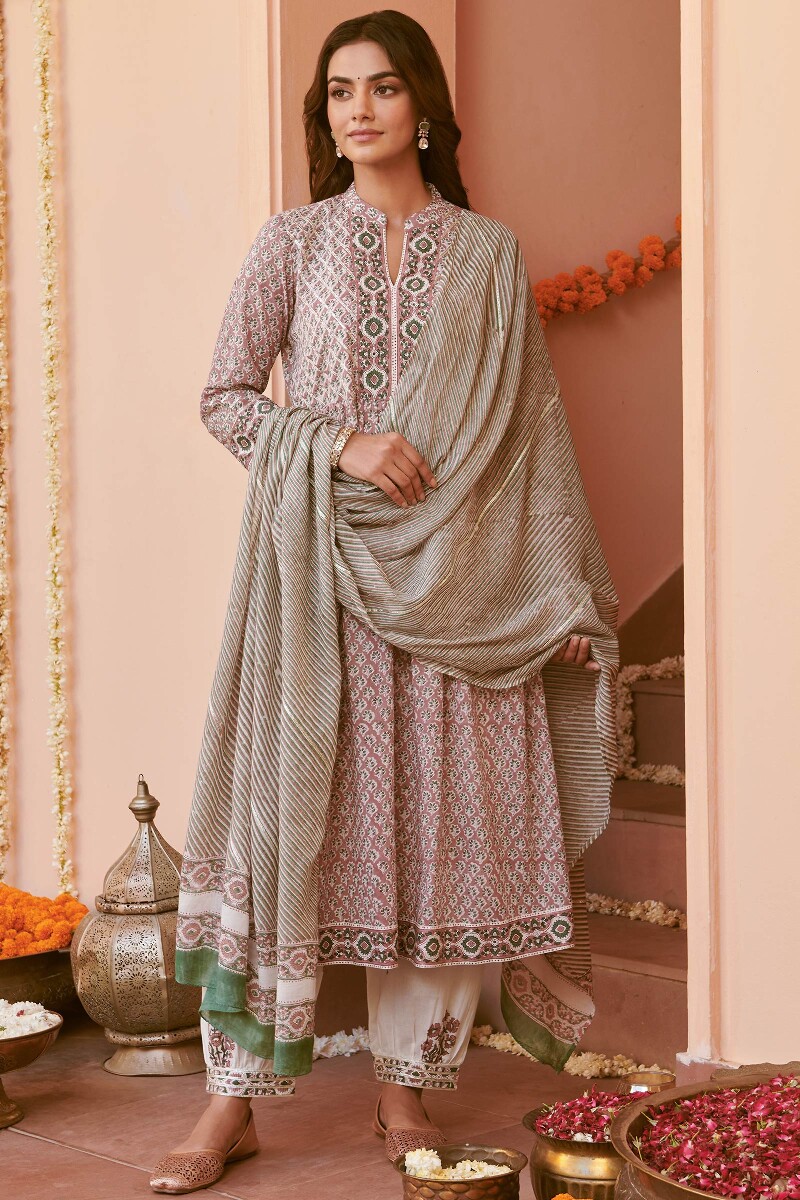 Green Hand Block-Printed Cotton Mul Dupatta