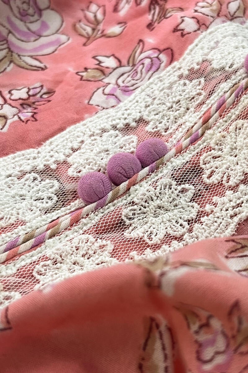 Pink Hand Block-Printed Straight Cotton Kurta