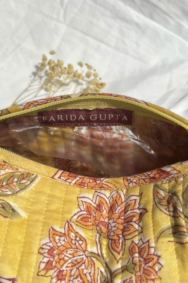Yellow Hand Block-Printed Cotton Vanity Pouch