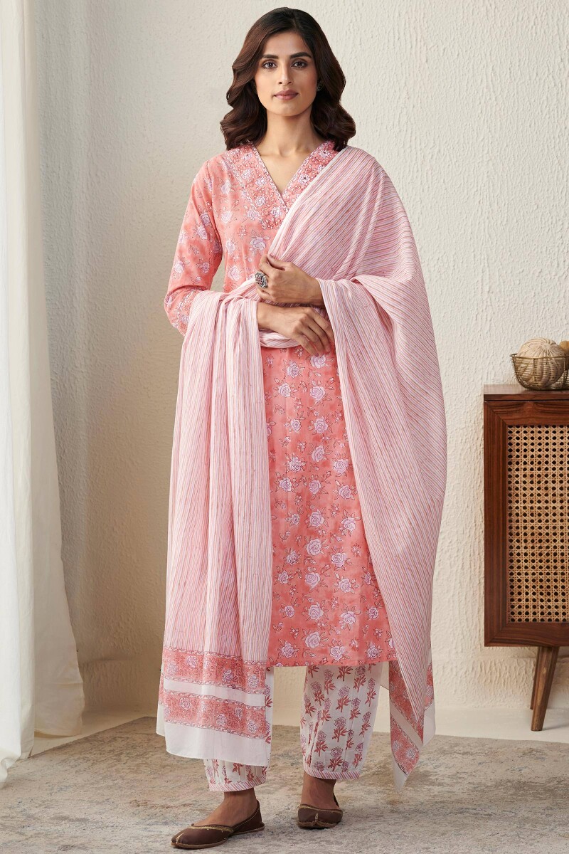 White Hand Block-Printed Cotton Izhaar Pants