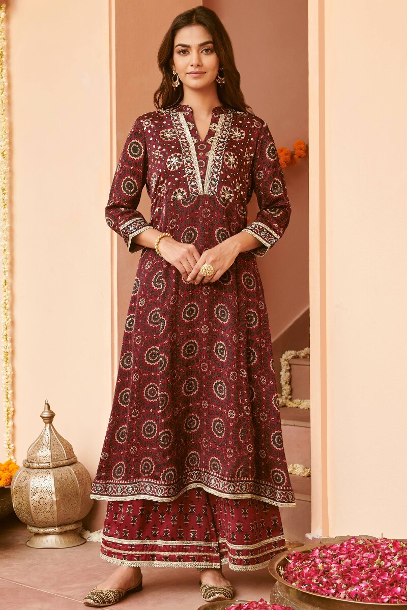 Ajrak Hand Block-Printed A-Line Modal Kurta