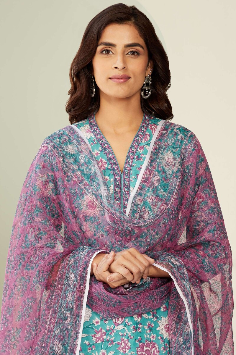 Pink Hand Block-Printed Kota Dupatta