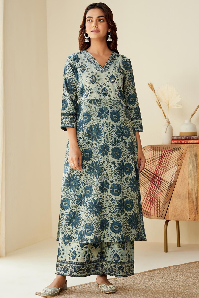 Akola Hand Block-Printed Straight Cotton Kurta