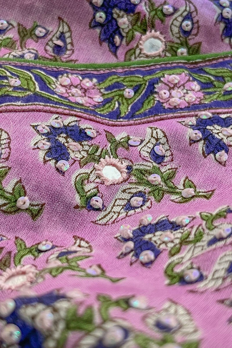 Purple Hand Block-Printed Straight Chanderi Kurta