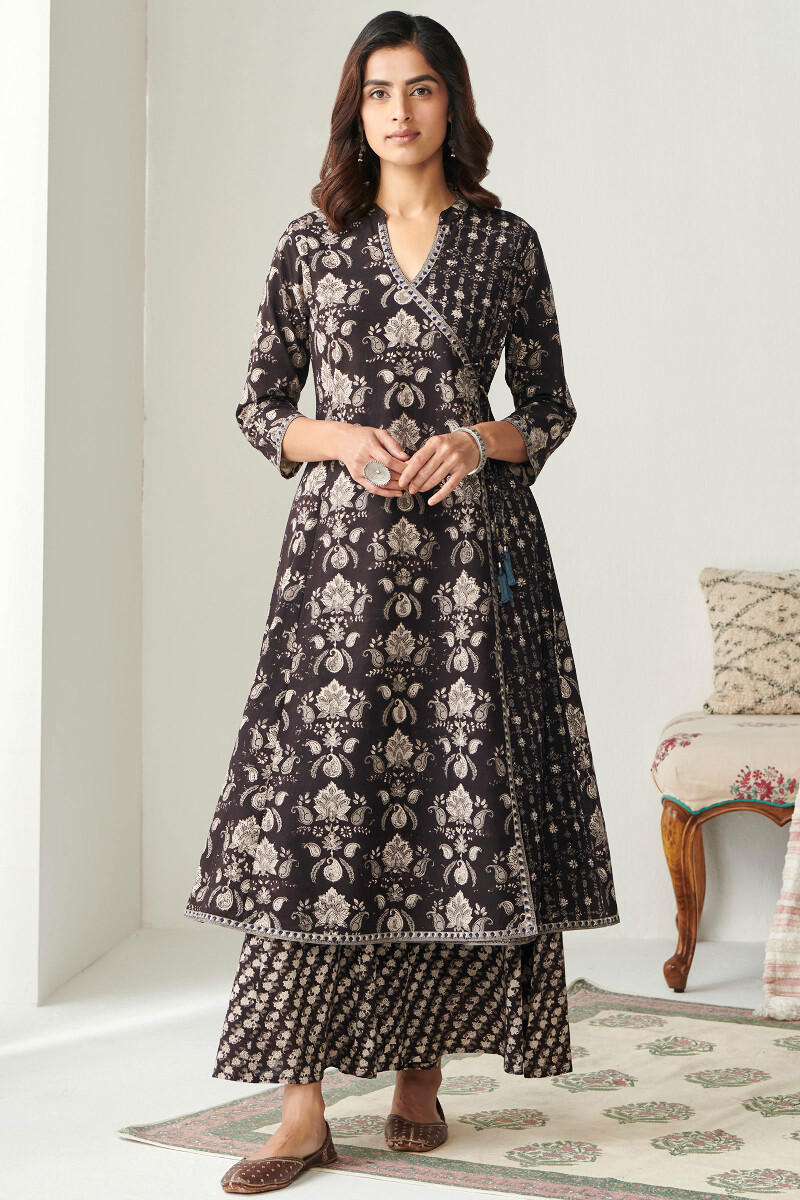 Bagru Hand Block-Printed Angrakha Cotton Kurta