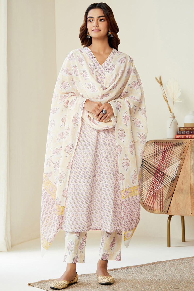 Yellow Hand Block-Printed Cotton Mul Dupatta