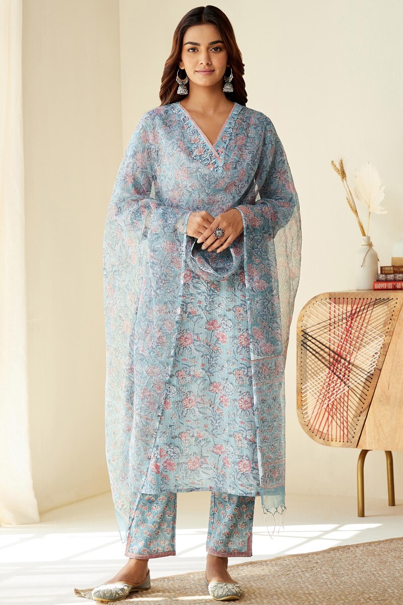 Blue Hand Block-Printed Kota Dupatta