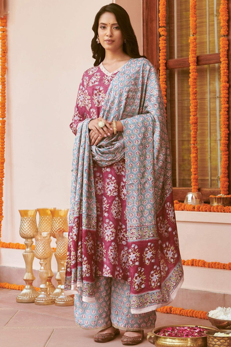 Blue Hand Block-Printed Modal Dupatta