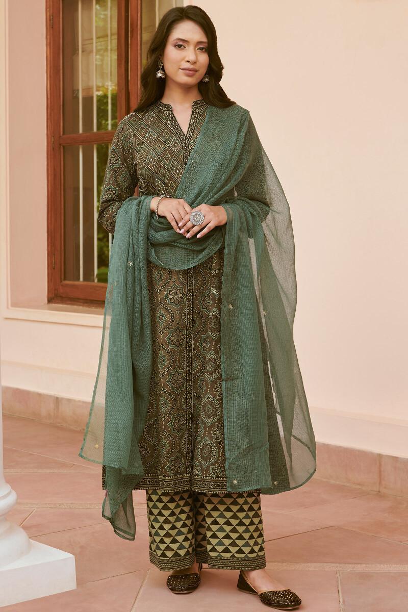 Green Handcrafted Kota Dupatta