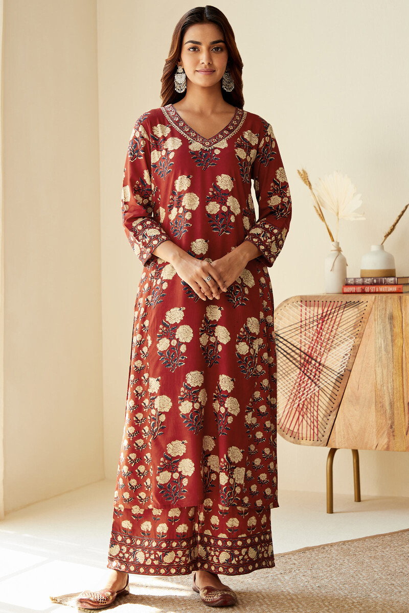 Bagru Hand Block-Printed Straight Modal Kurta