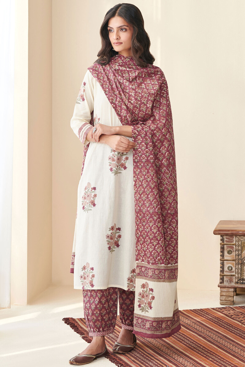 Maroon Hand Block-Printed Cotton Mul Dupatta