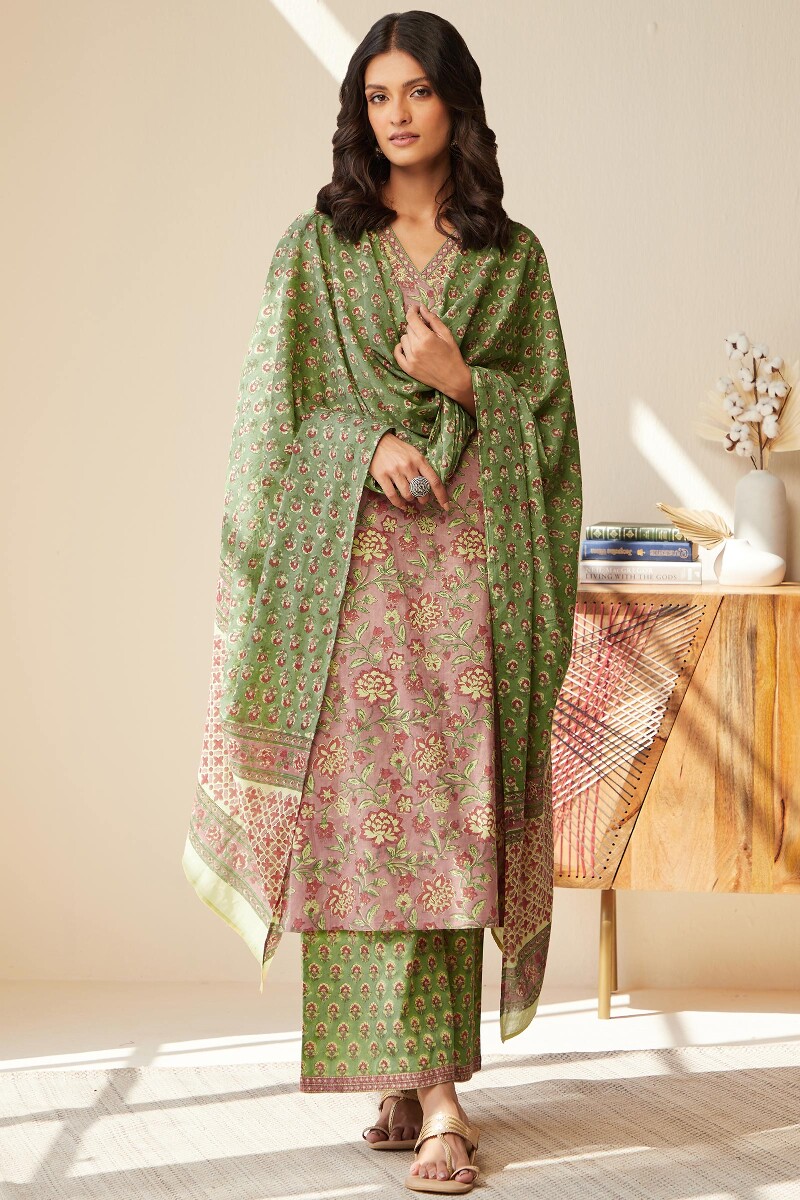Green Hand Block-Printed Cotton Farsi