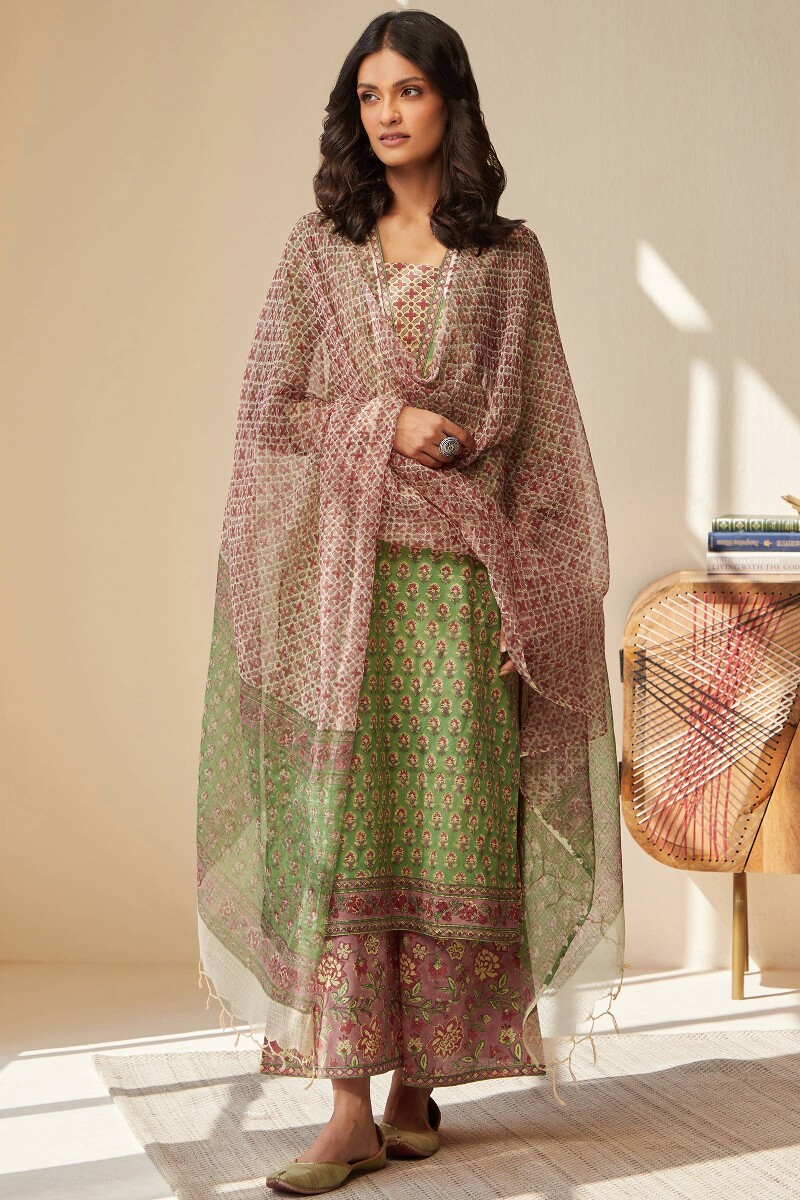 Purple Hand Block-Printed Cotton Palazzo