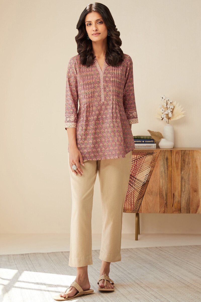 Pink Hand Block-Printed Cotton Dobby Top